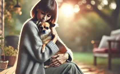 A-candid-image-of-a-woman-cuddling-a-small-dog-symbolizing-compassion-and-resilience.-The-woman-is-seated-outdoors-in-soft-natural-light