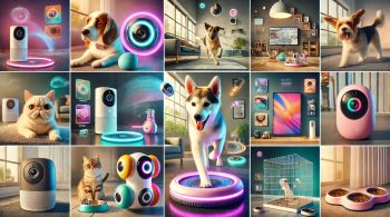 A-vibrant-montage-showcasing-cutting-edge-pet-tech-devices.-The-scene-features-a-variety-of-smart-devices-including-smart-collars-interactive-robotics