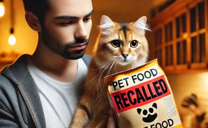 Pet owner checking recalled pet food after Northwest Naturals bird flu contamination alert.